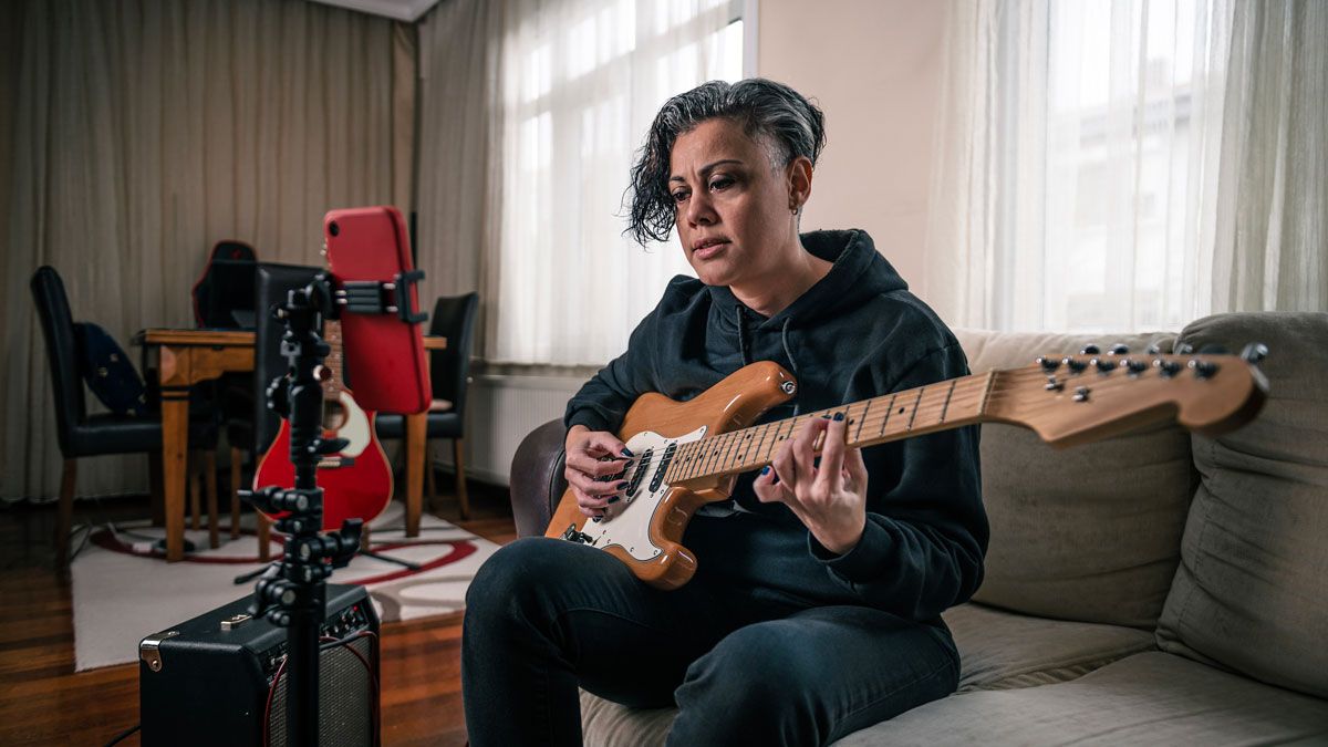 Guitarist playing electric guitar