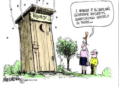 Political Cartoon U.S. North Carolina Bathrooms