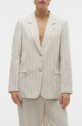 Mindy Loose Fit Pinstripe Linen Blend Blazer