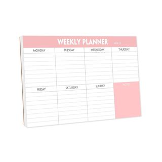 A pink and white weekly planner