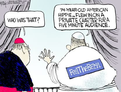 Political Cartoon U.S. Bernie Vatican Visit 2016