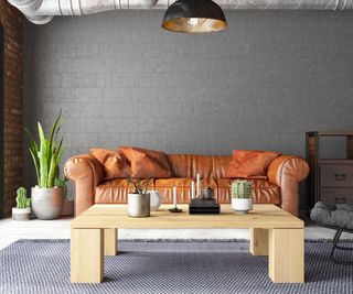 vegan leather couch with a table in front