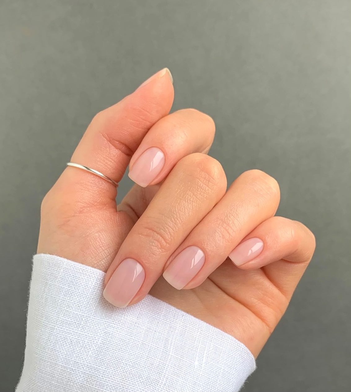 Short square clean sheer pink nails