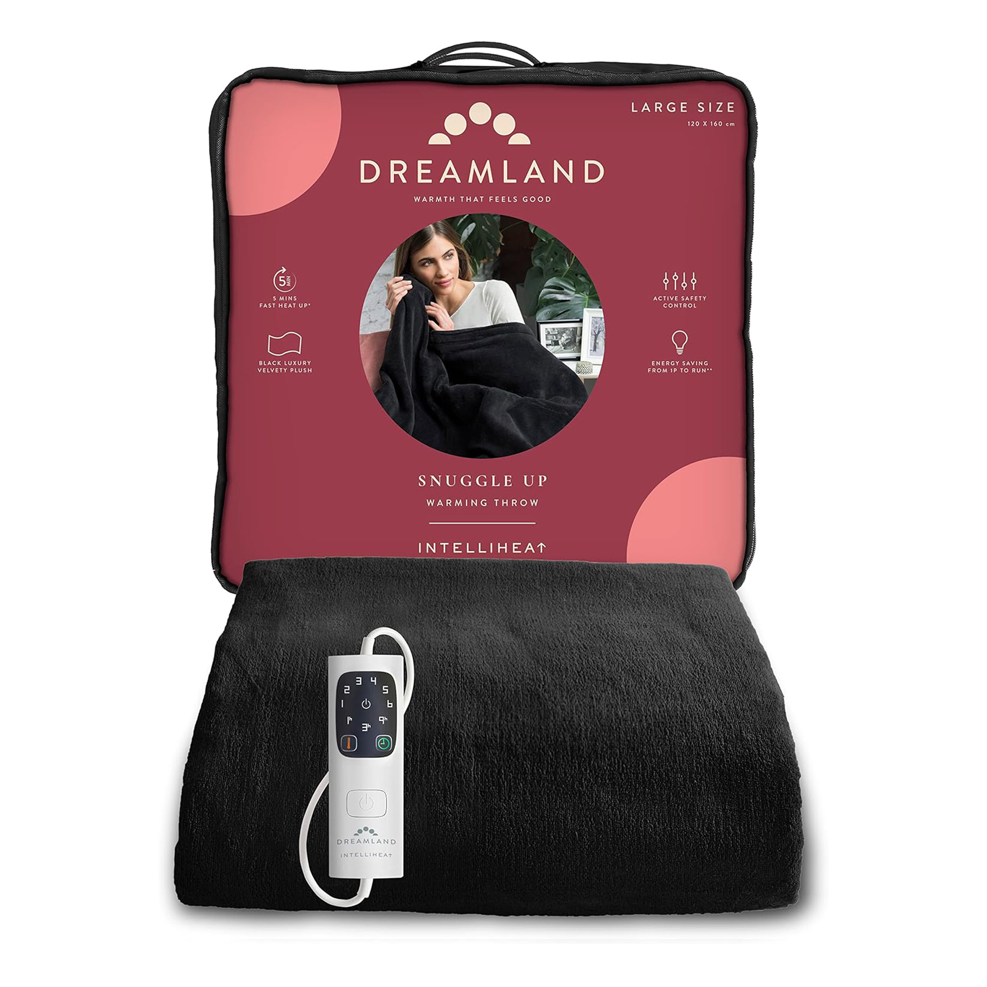 Dreamland Luxury Heated Throw - black