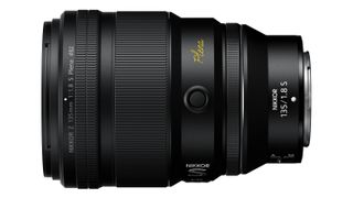 Nikon Z 135mm f/1.8 S Plena lens on a white background