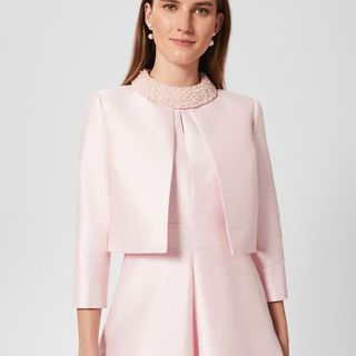 pale pink short sleeve round collar jacket