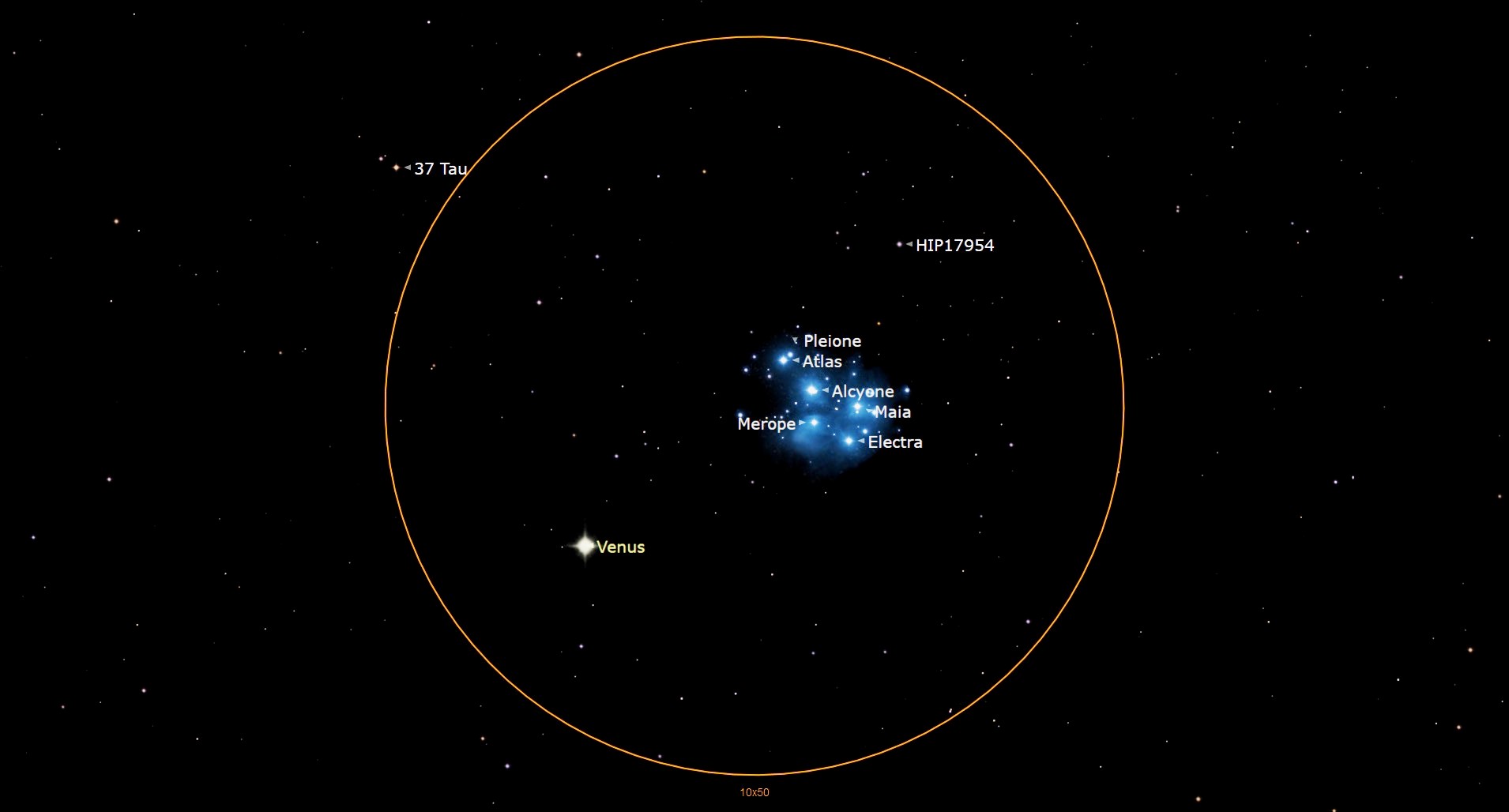 A labeled image of different stars in the Pleiades cluster.