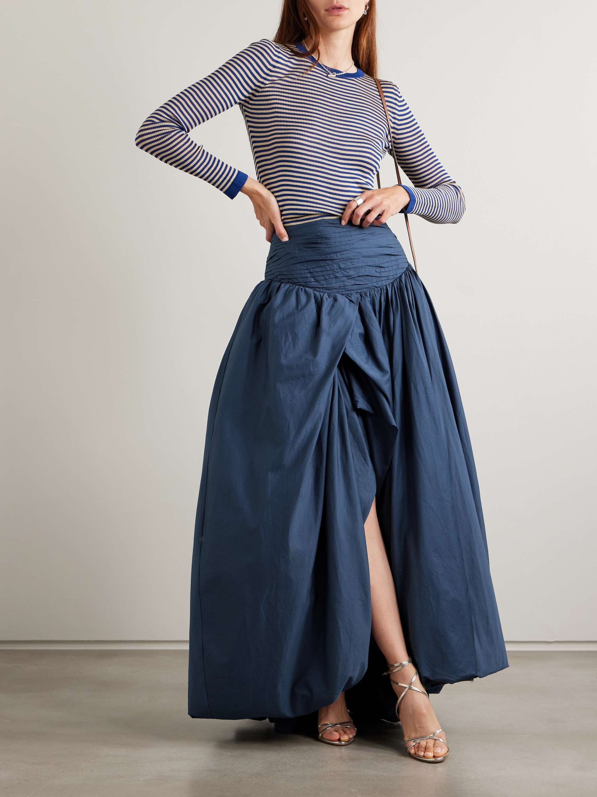 Violette Ruched Gathered Cotton Maxi Skirt