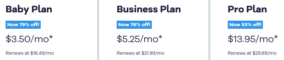 Screenshot of HostGator WordPress hosting plan prices