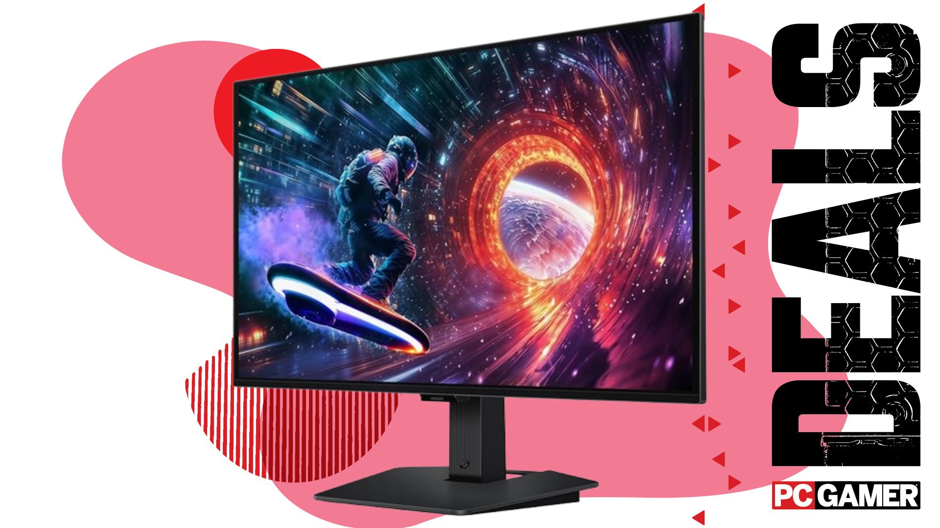 Samgun Odyssey G50SF gaming monitor on a pink deals background