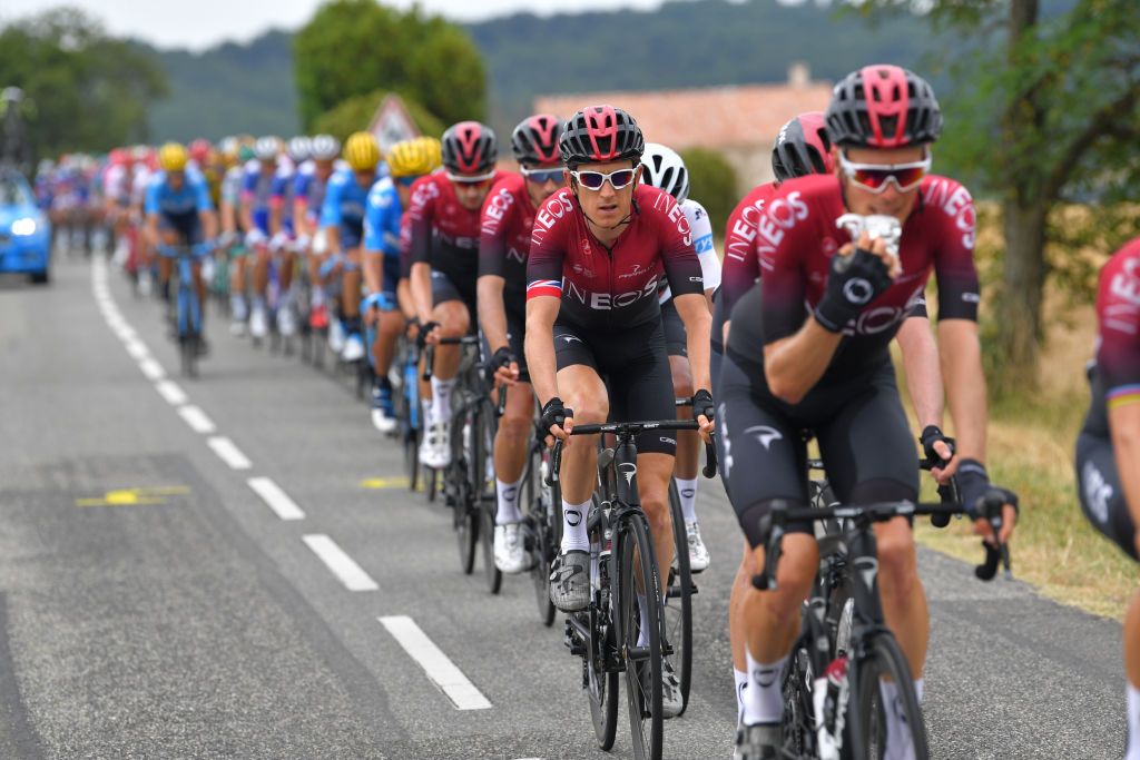 Geraint Thomas in the Team Ineos paceline during stage 12