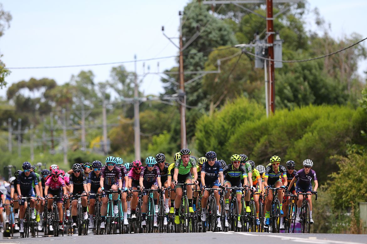The peloton fanned across the road