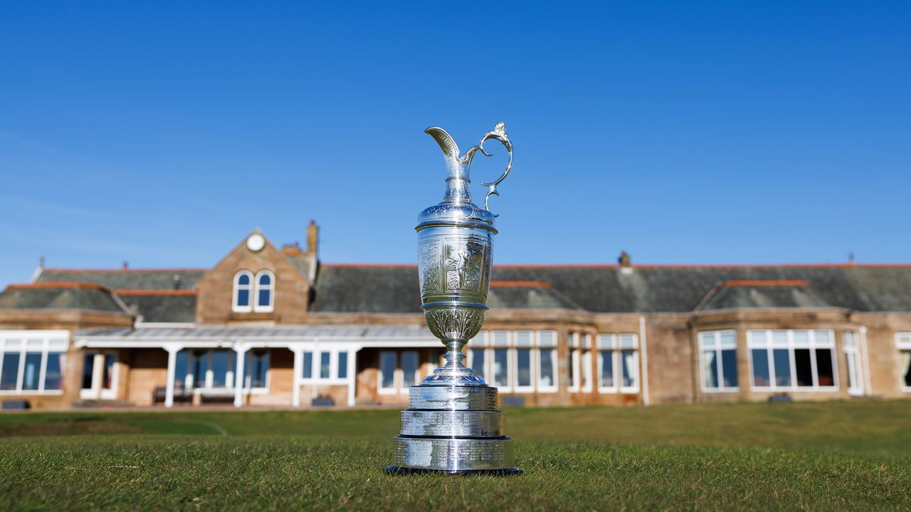 A picture of the Open Championship claret jug at Royal Troon