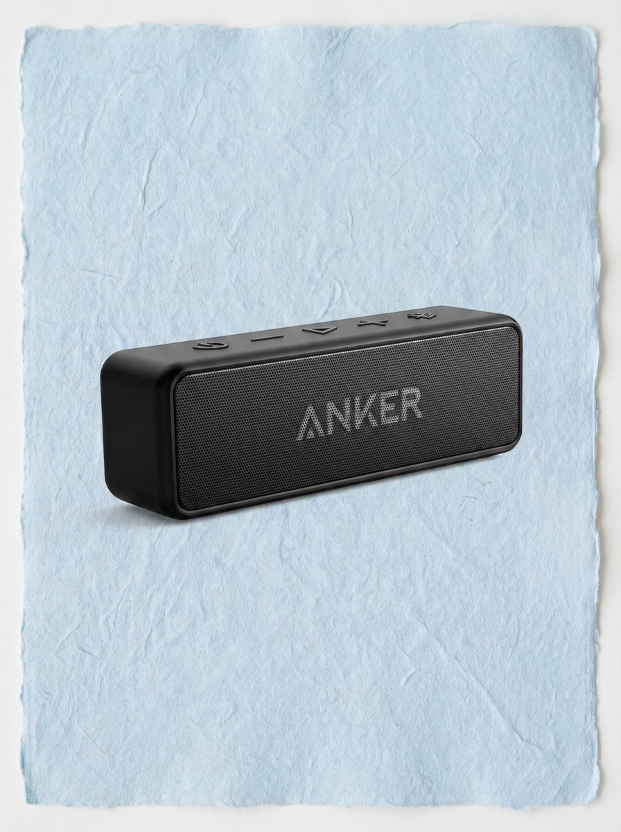 Anker office tech on a textured pale blue background