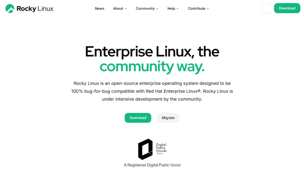 Website screenshot of Rocky Linux (August, 2025)