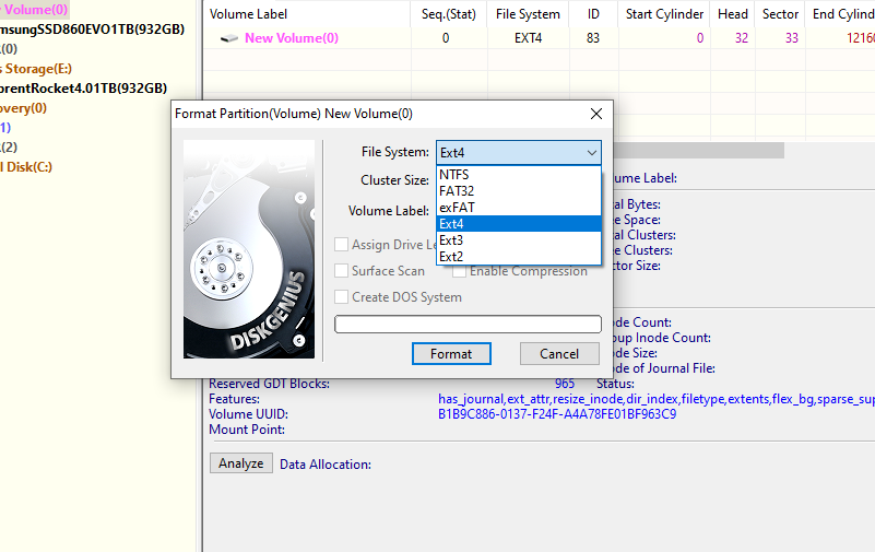 Format Ext4 in Windows