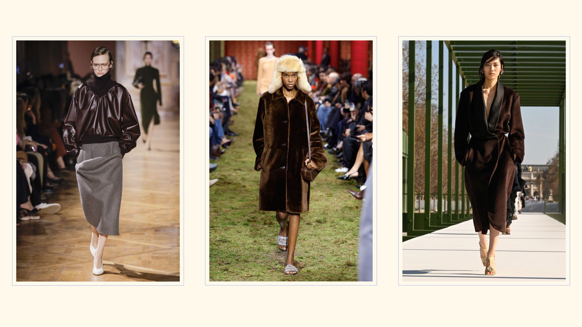 Models wearing brown on the runway