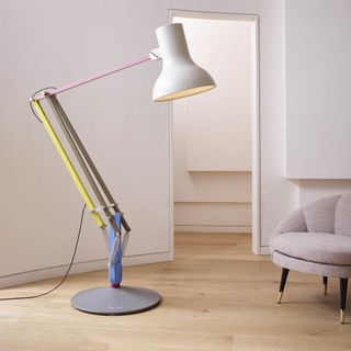 standing lamp on wooden floor