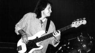 Bassist John Regan with Dave Edmunds tour performs at First Avenue nightclub in Minneapolis, Minnesota on October 3, 1994.