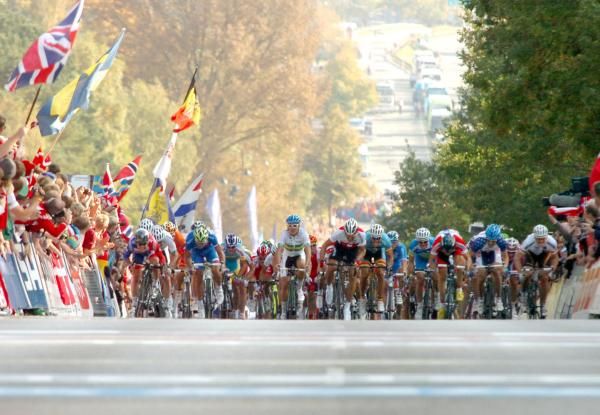 The riders get ready to sprint to the line.
