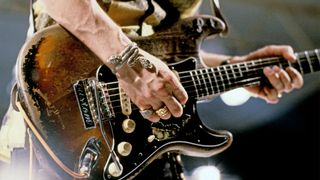 Stevie Ray Vaughan plays his 1959 "Number One" Fender Stratocaster in Italy, 1985.