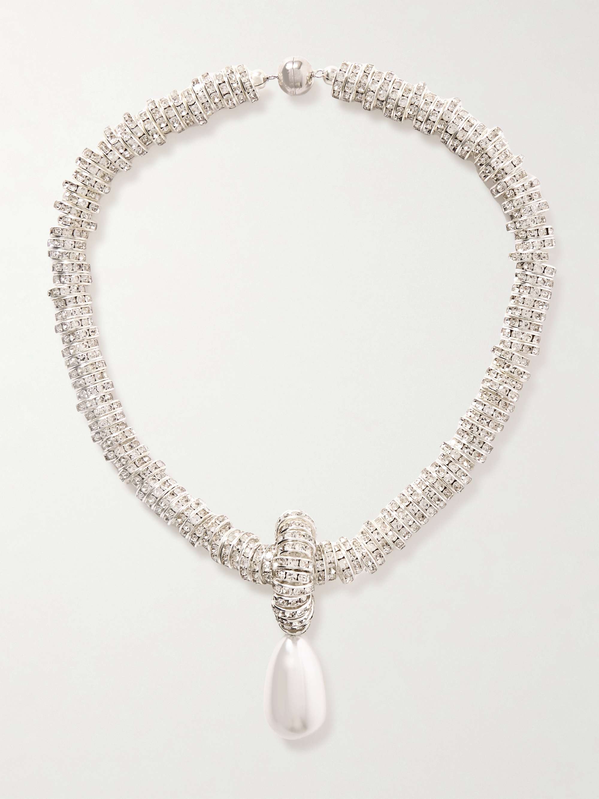 Silver-Tone Faux Pearl and Swarovski Crystal Necklace