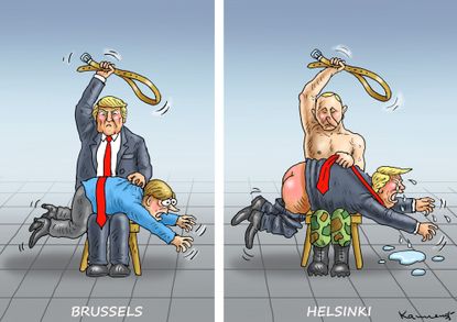 Political Cartoon U.S. Trump NATO summit Merkel Putin