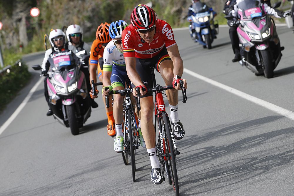 Adam Hanson (Lotto-Soudal) leads the breakaway