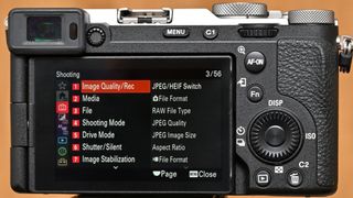 A photograph of the Sony A7C II menu system