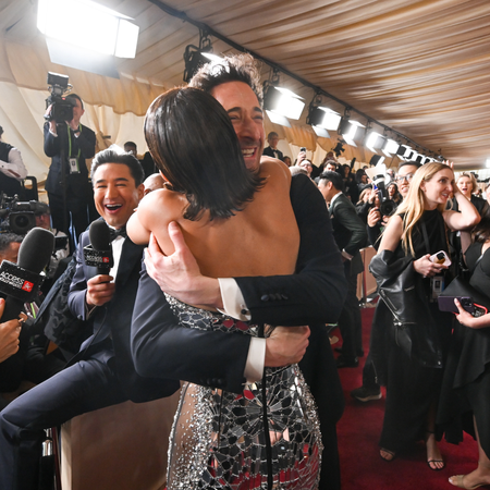 Halle Berry and Adrien Brody on the Oscars 2025 red carpet kiss