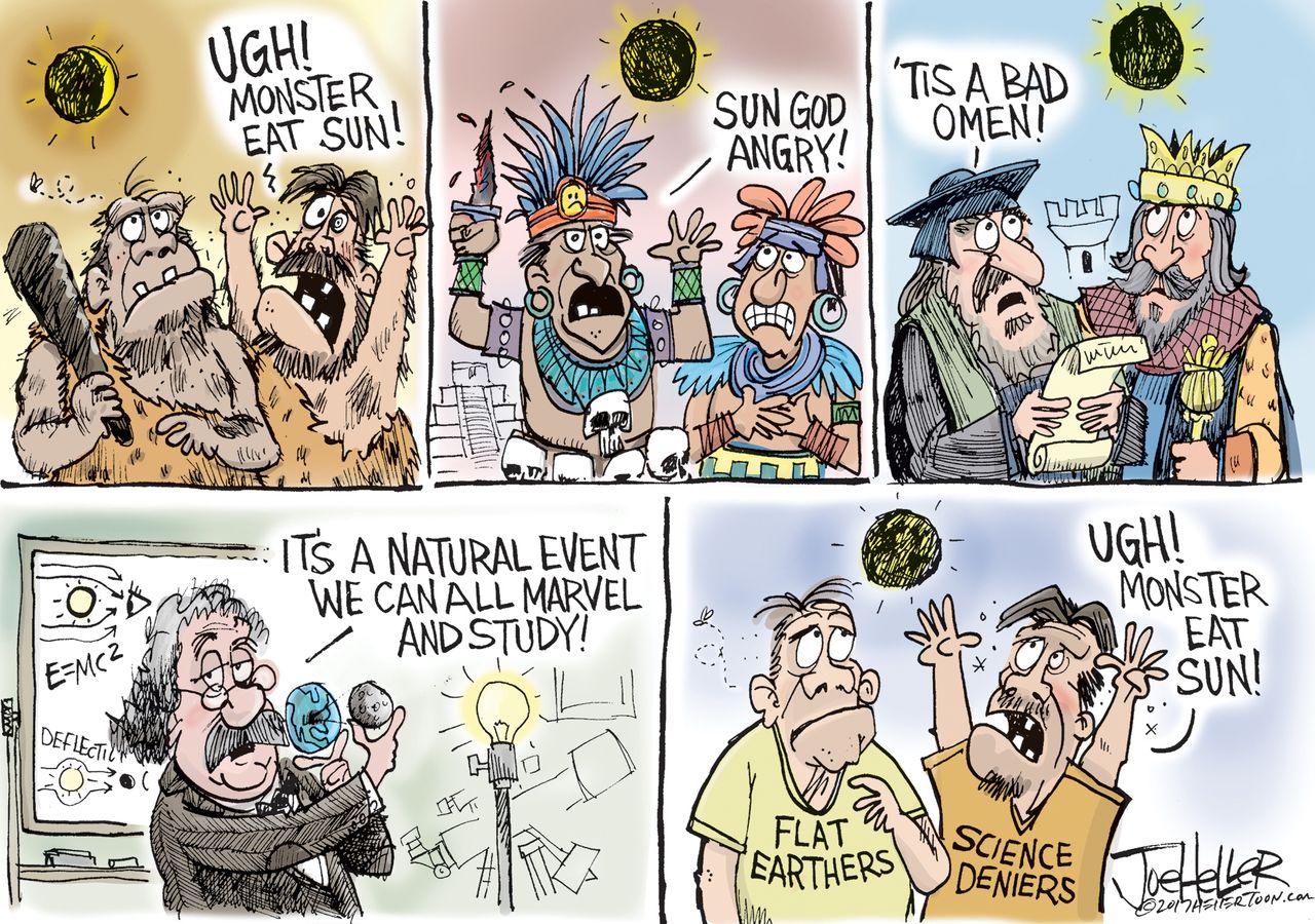 Editorial cartoon U.S. Eclipse scientific history