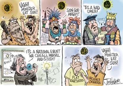 Editorial cartoon U.S. Eclipse scientific history