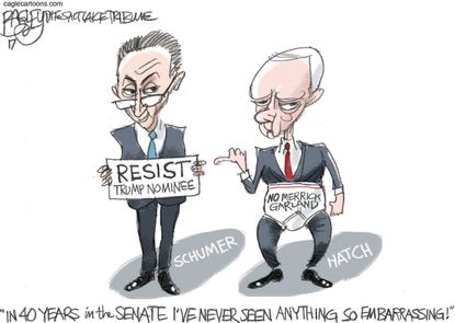 Political Cartoon U.S. Schumer Hatch Democrats resist Supreme Court nominee