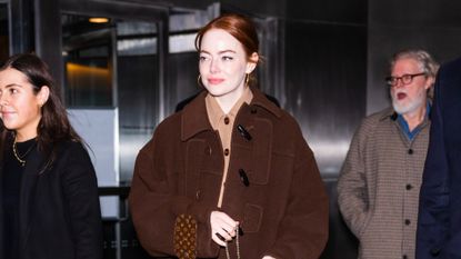 Emma Stone in a brown Kenzo outfit