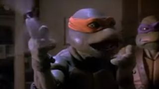 Michelangelo spinning his nunchucks in the 1990 Teenage Mutant Ninja Turtles movie