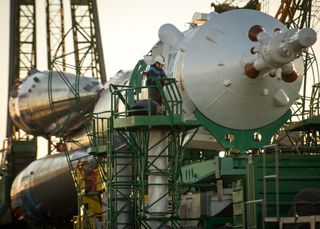 Engineer Works on Soyuz Rocket