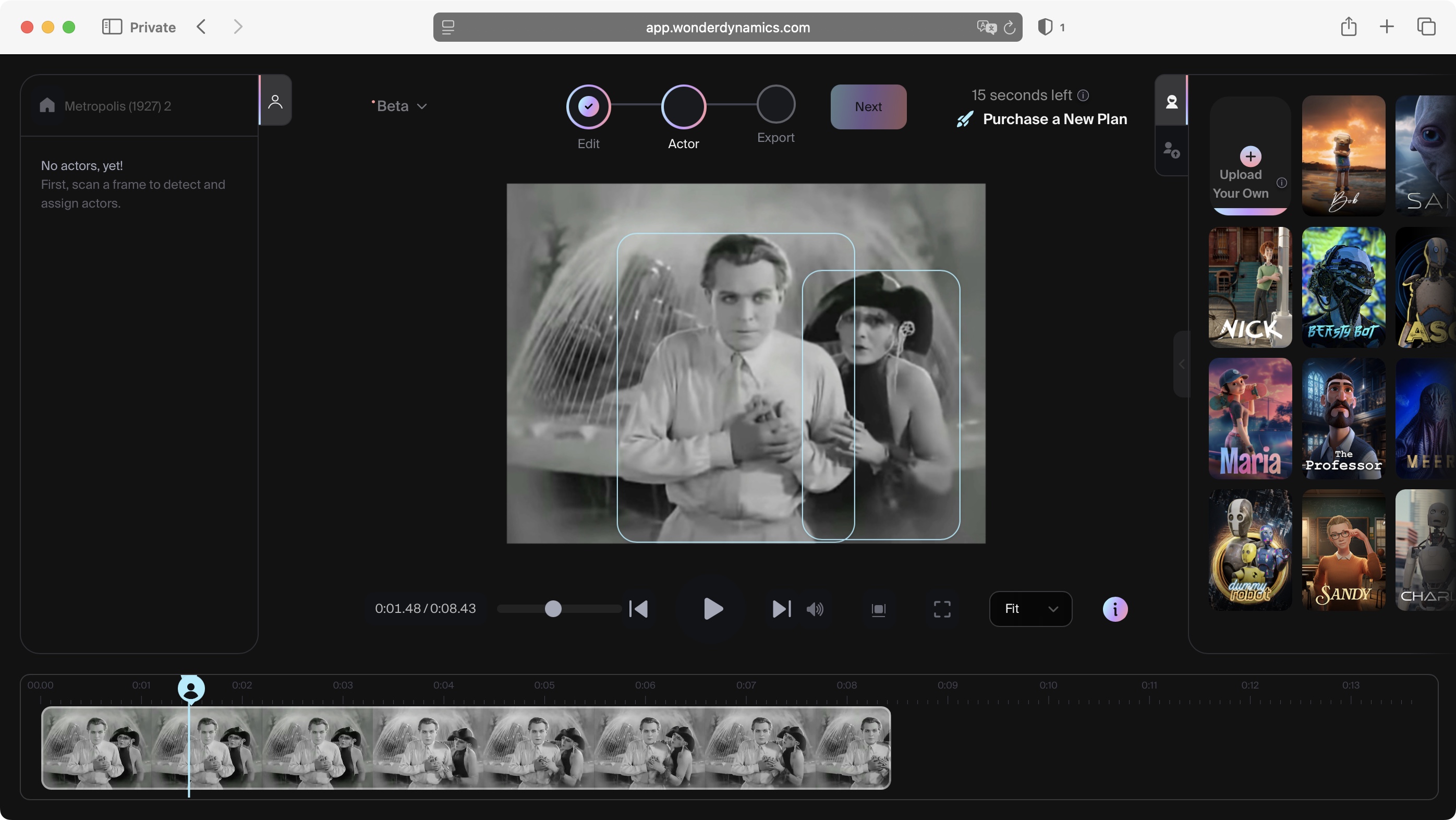 Using Autodesk Flow Studio to replace a character from an old movie during our tests