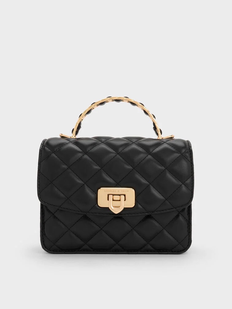 Charles &amp;amp; Keith, Cressida Quilted Top Handle Bag