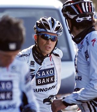 Alberto Contador gets ready to ride with his new team.