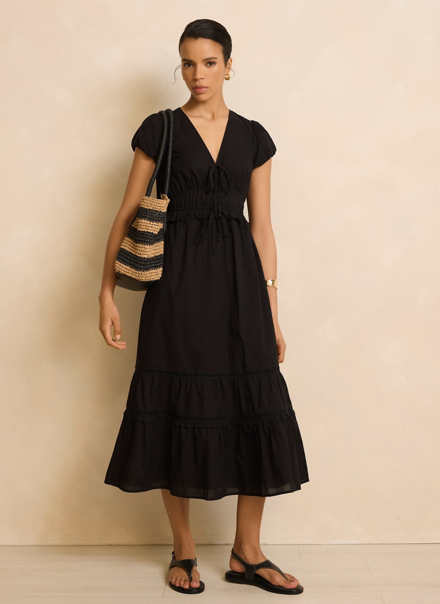 Black Cotton Midi Dress
