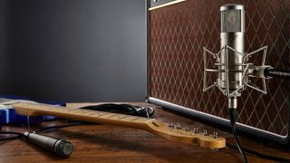 Guitar recording - Vox amplifier and Fender guitar with microphones