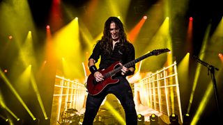 Guitarist Kiko Loureiro of American thrash metal group Megadeth performing live on stage at Bloodstock Open Air Festival in Derbyshire, on August 13, 2017.