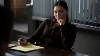 Juliana Aidén Martinez as Det. Kate Silva in the squad room in Law & Order: SVU season 26 episode 10