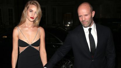 Rosie Huntington-Whiteley and Jason Statham seen attending Harper's Bazaar Women of the Year Awards at Claridge's on October 29, 2019 in London, England