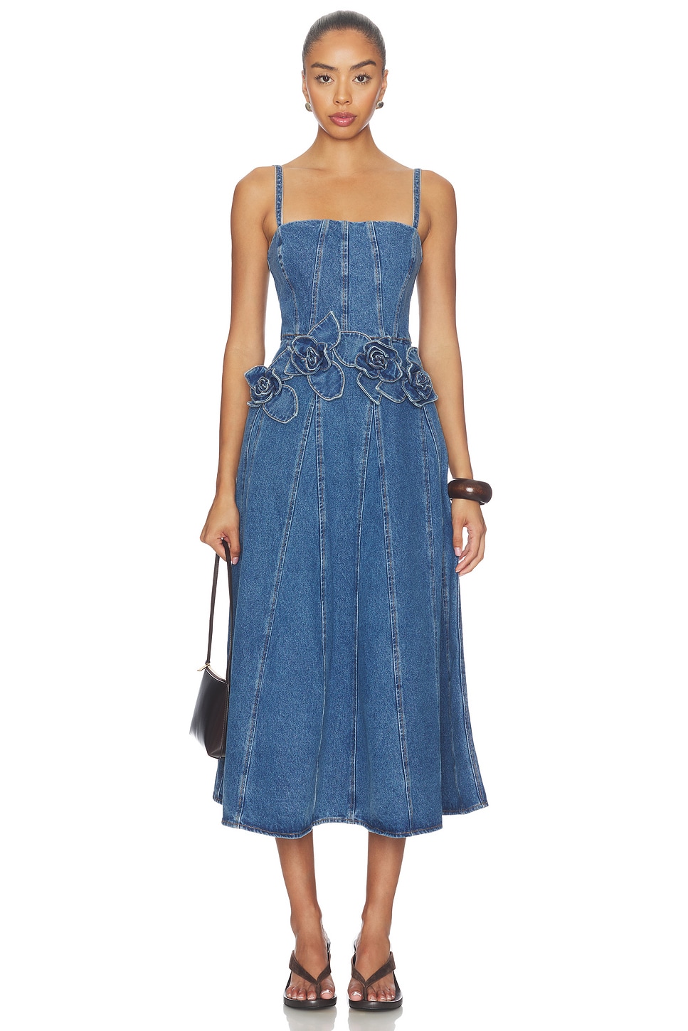 Erin Midi Denim Dress with 3D Rose Detail