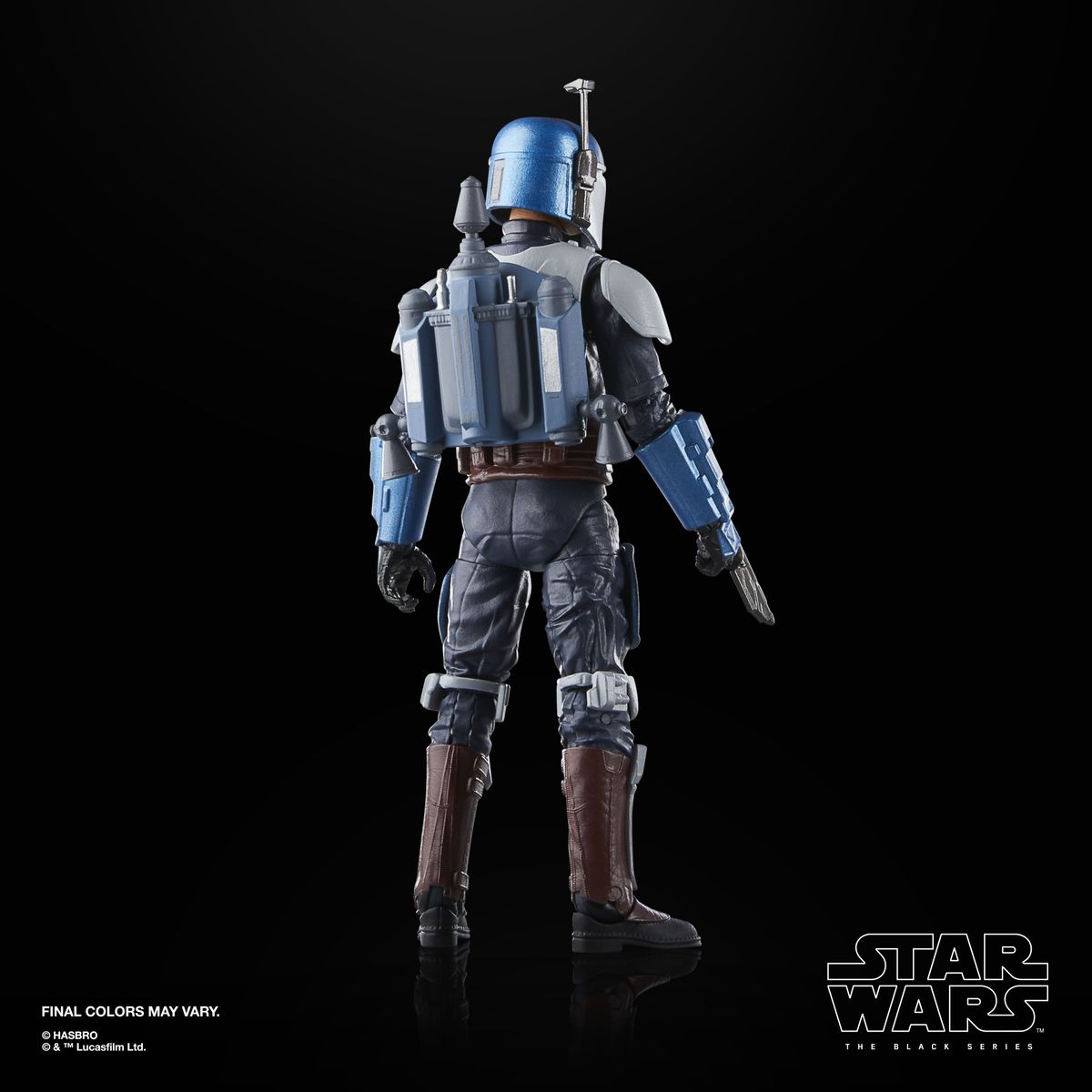 Mandalorian Fleet Commander action figure posed with accessories against a black background
