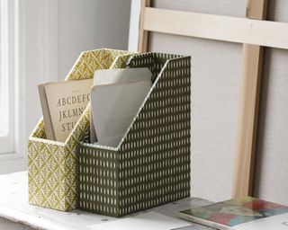 Green patterned magazine files by Cambridge Imprint