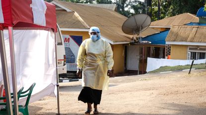Health worker in Uganda during Ebola testing project