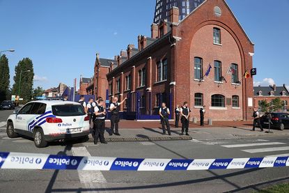 Belgian police in Charleroi following a machete attack 