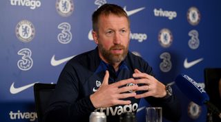 Chelsea head coach Graham Potter speaks to the media during a press conference at the Cobham Training Centre in Cobham, Surrey, United Kingdom on 10 February, 2023.